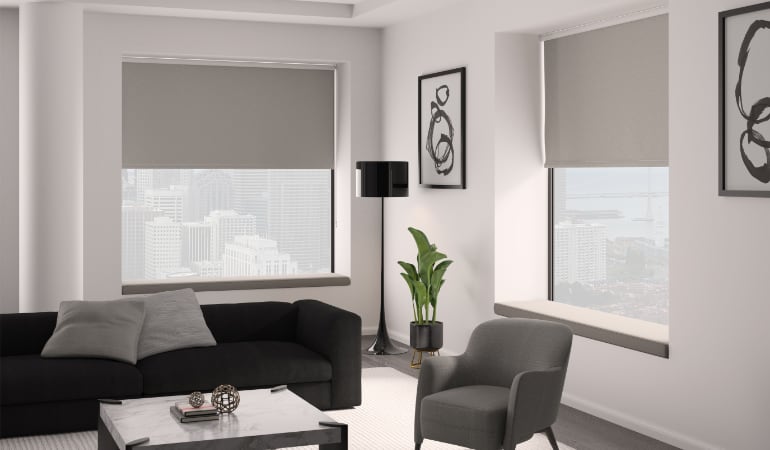 Roller shades in a family room